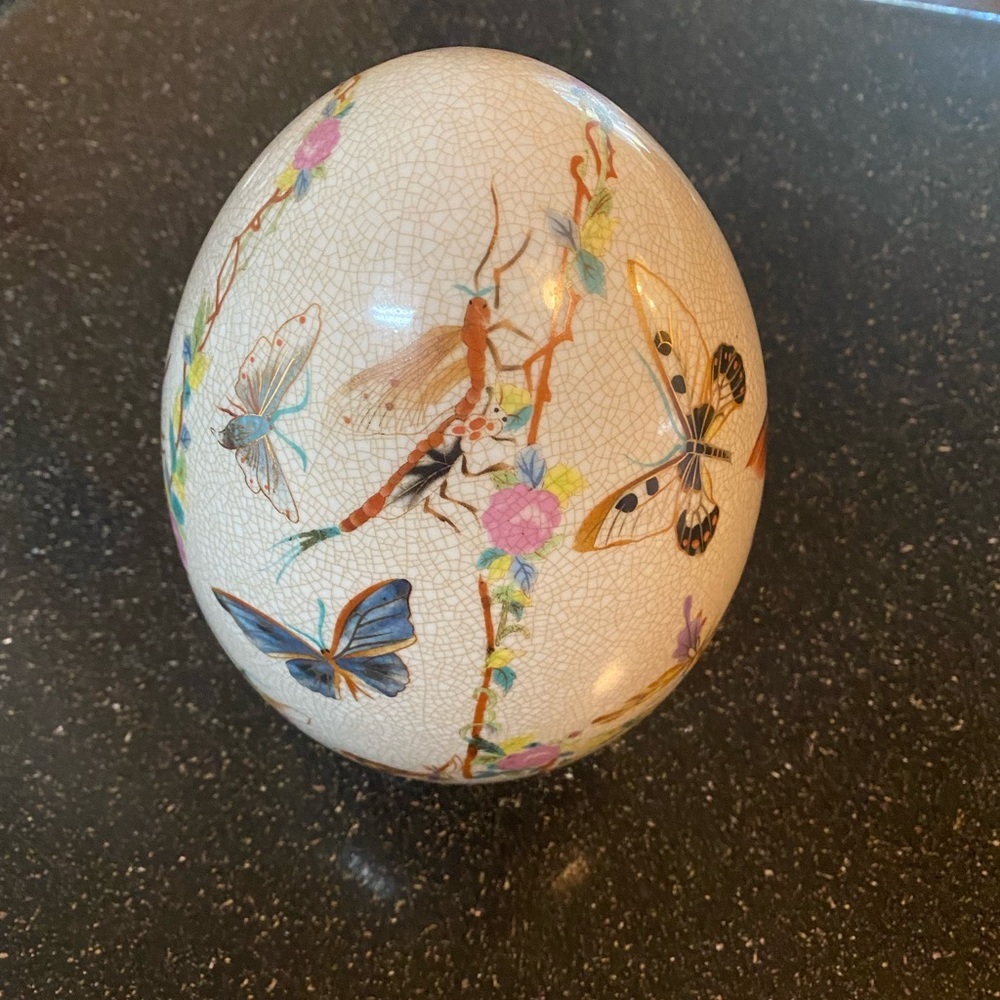 Decorative Ornamental Glass Egg Butterfly Dragonfly Decor Collectible Display - Picture 3 of 5